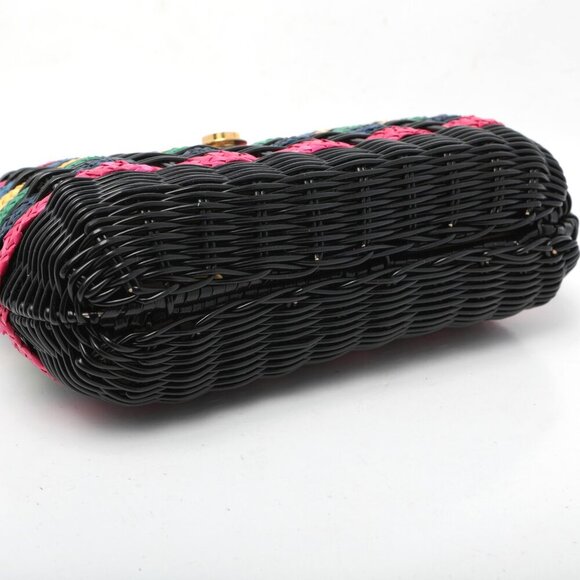 Benchmade Wicker Handbag Purse Woven Straw Chain Strap Black Rainbow Gold Clasp - Picture 7 of 9